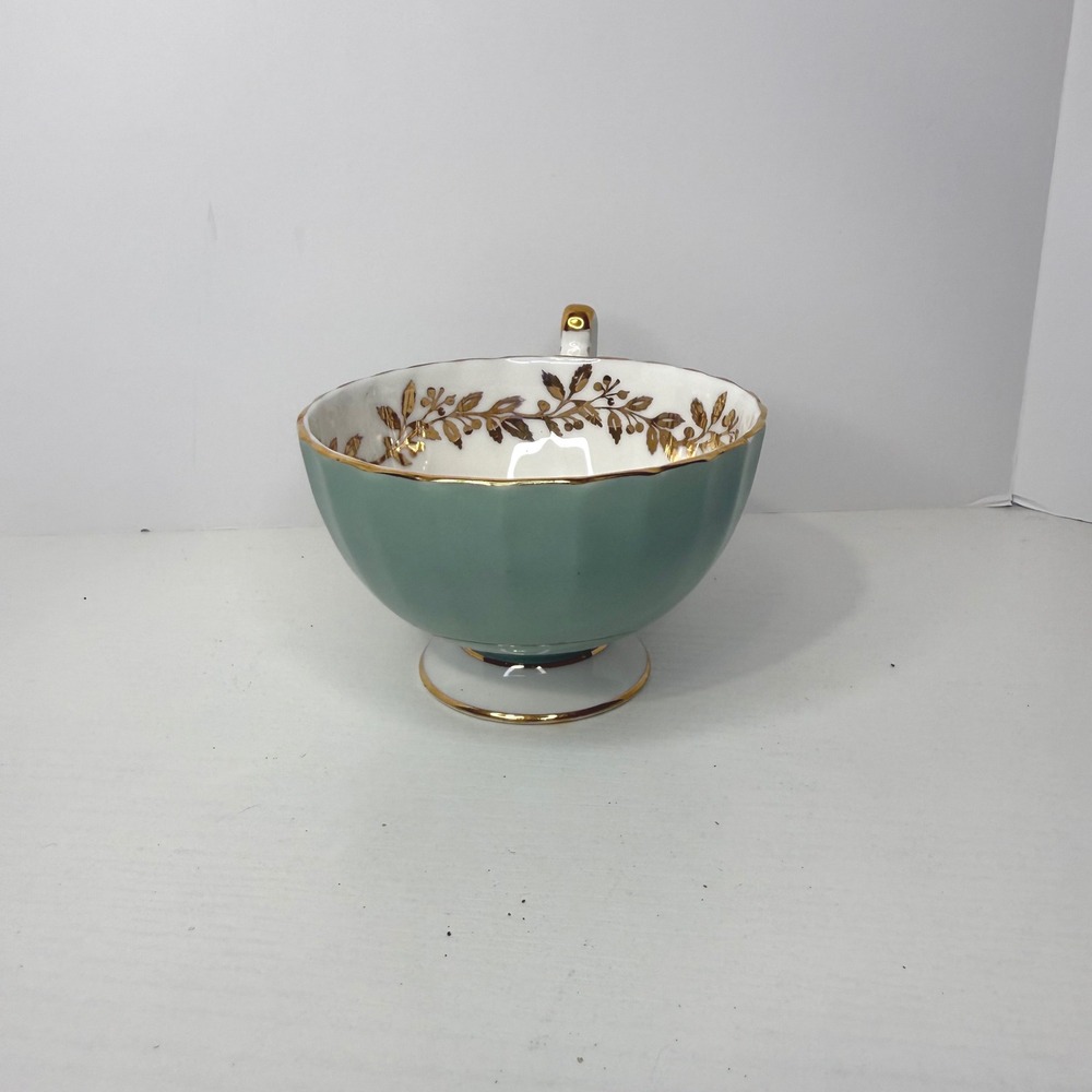 Aynsley Fine English Bone China Teacup Green Gold Leaf Fruit Scene Numbered - Picture 3 of 7